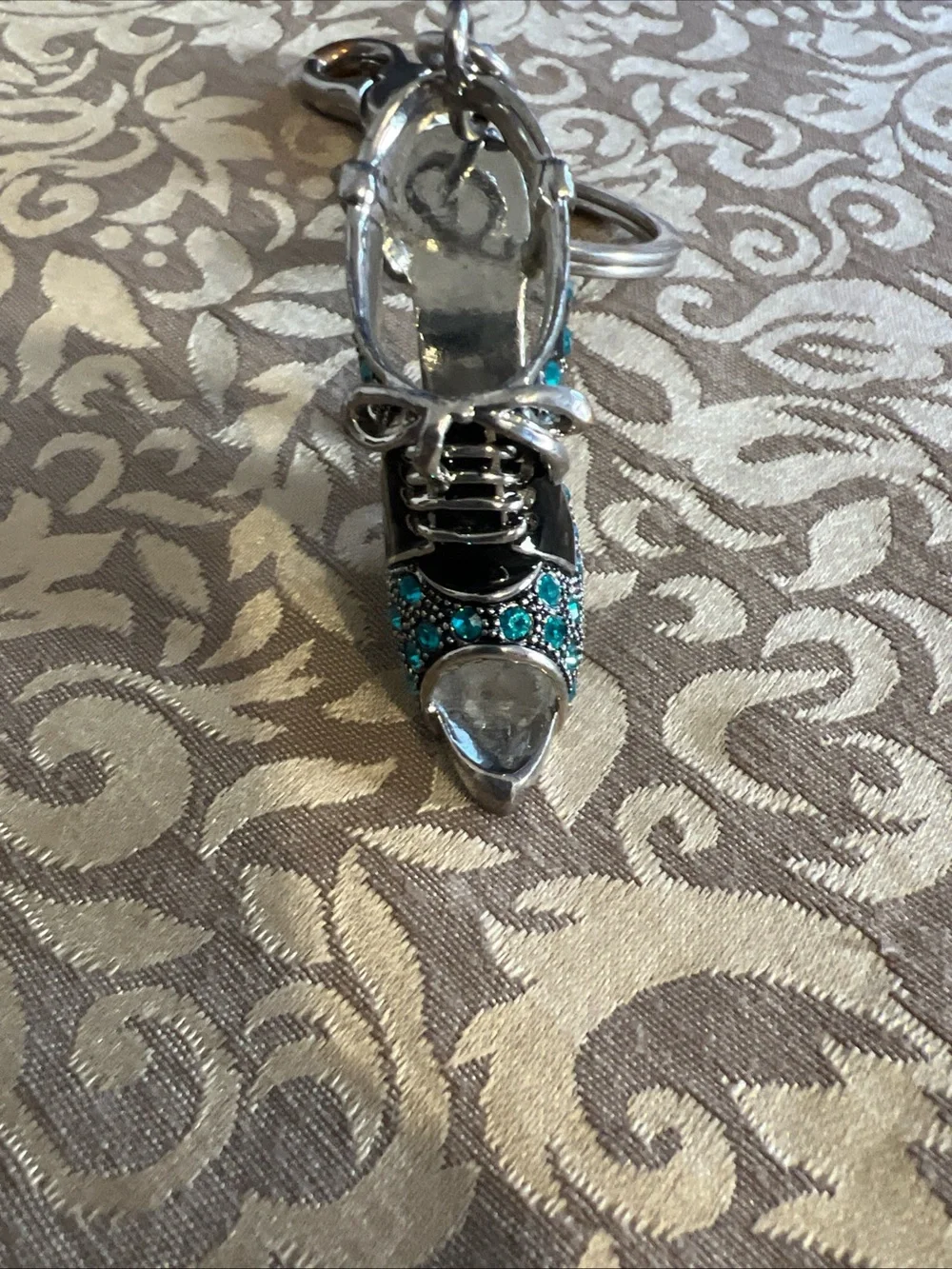 Spring Street High Heel Shoe Keychain Rhinestones Teal Turquoise Fashion